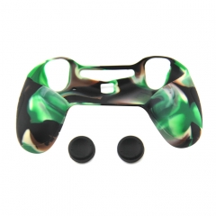 PS4 Controller Silicone Case with 2pcs joystick Caps Camouflage black+green colors